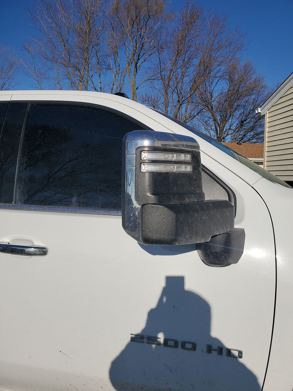 White truck mirror detailing